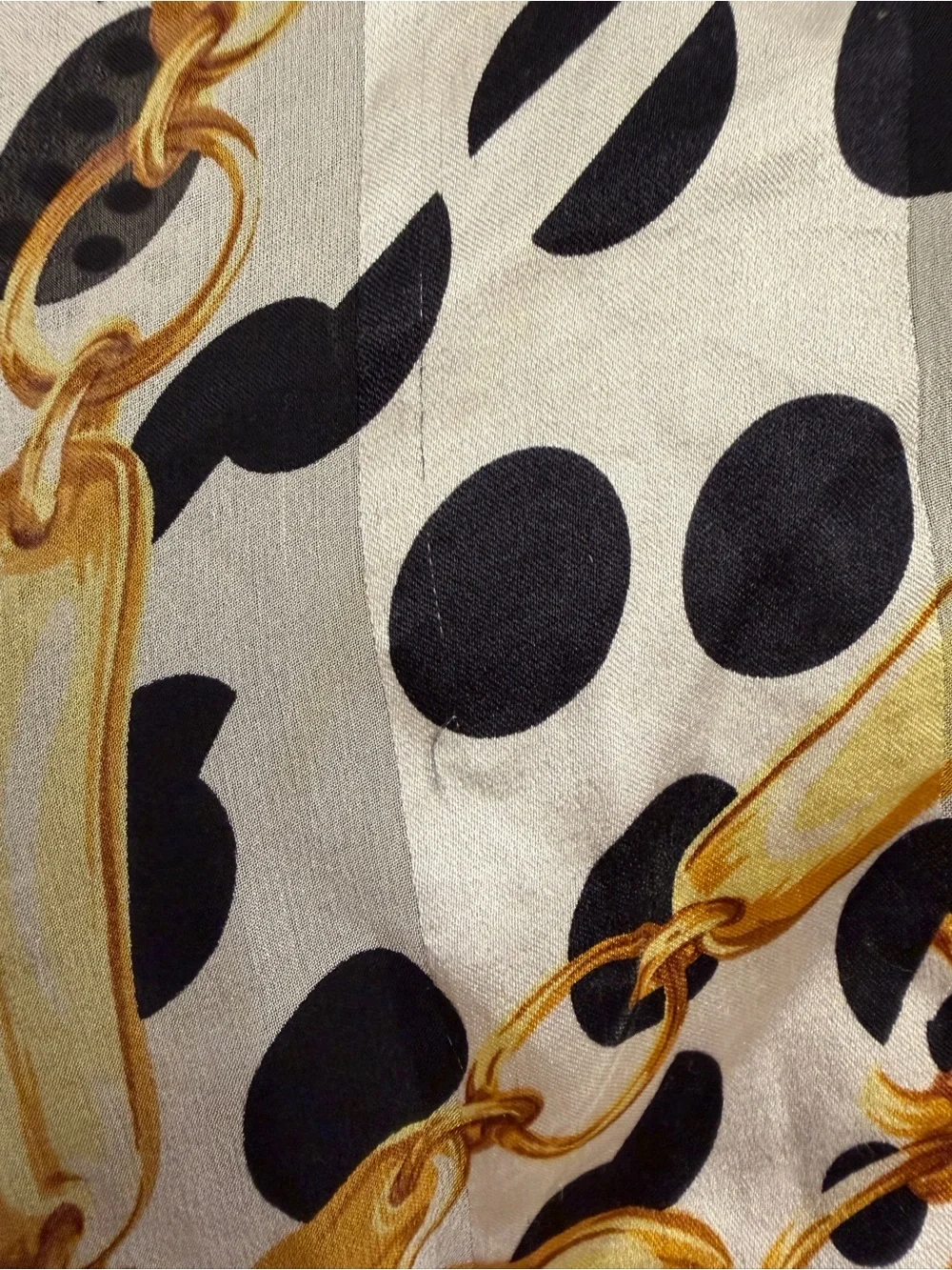 Dior Black & White Polka Dot Silk Scarf with Gold Accent